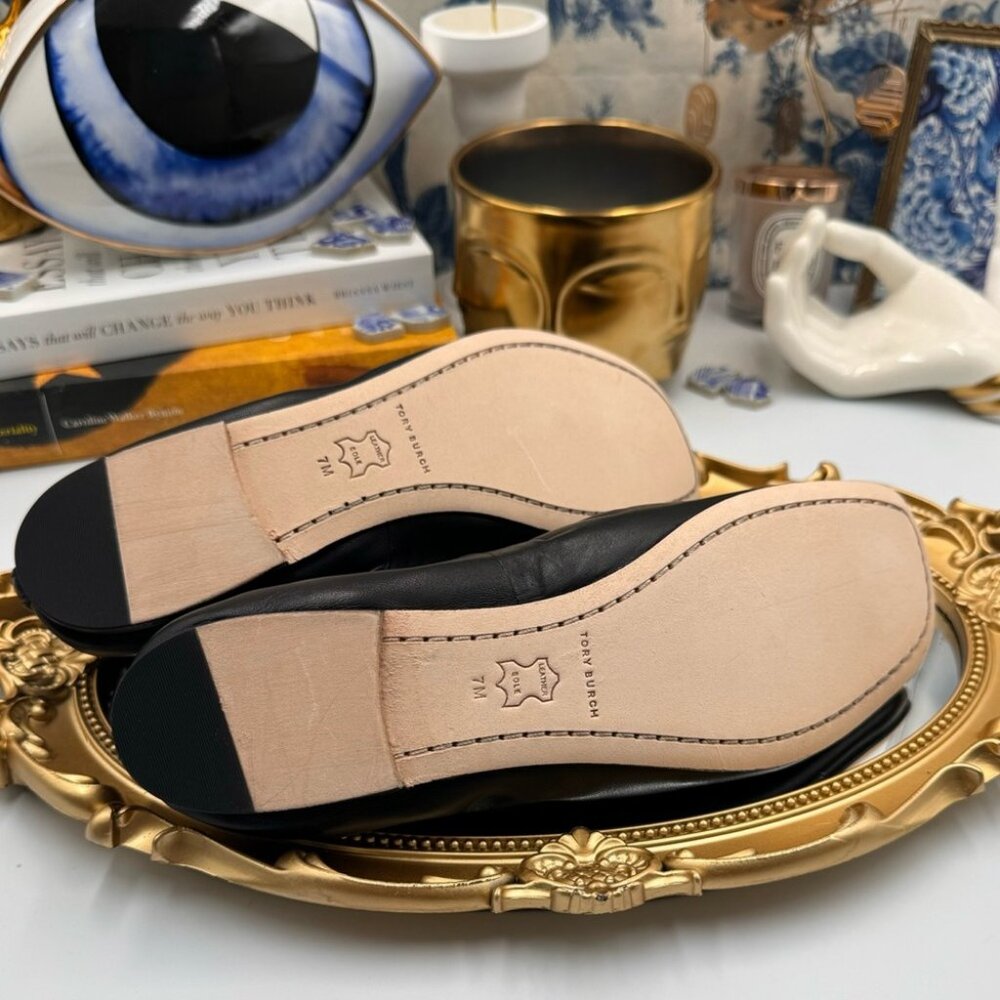 🆕 TORY BURCH 🧿 BNWOB Black Sheepskin Leather Abstract Logo Scrunch Ballet Flat - Picture 10 of 15